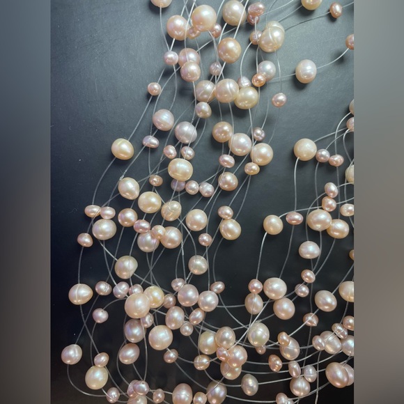 New! Freshwater Cultured Pearl Necklace, 14 Rows Floating w/ Soft Pink Hues - Picture 6 of 7